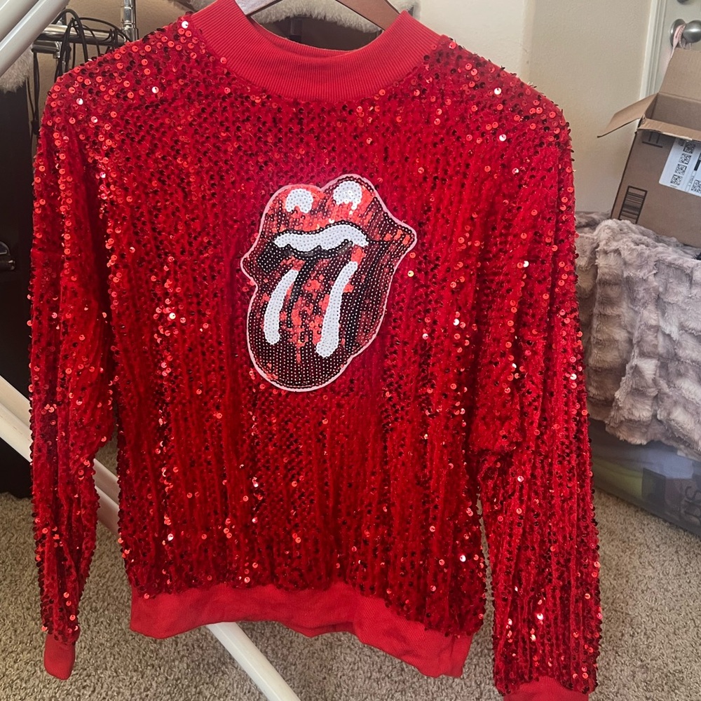 Source Unknown Red Sequin Graphic Sweater - image 1